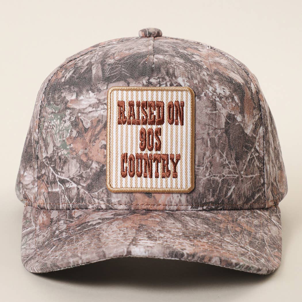 RAISED ON 90'S COUNTRY Embroidered Patch Camo Trucker Hat