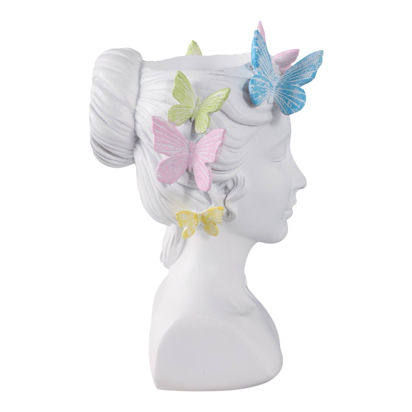 Planter - White Polyresin Lady with Butterflies, 7 in.