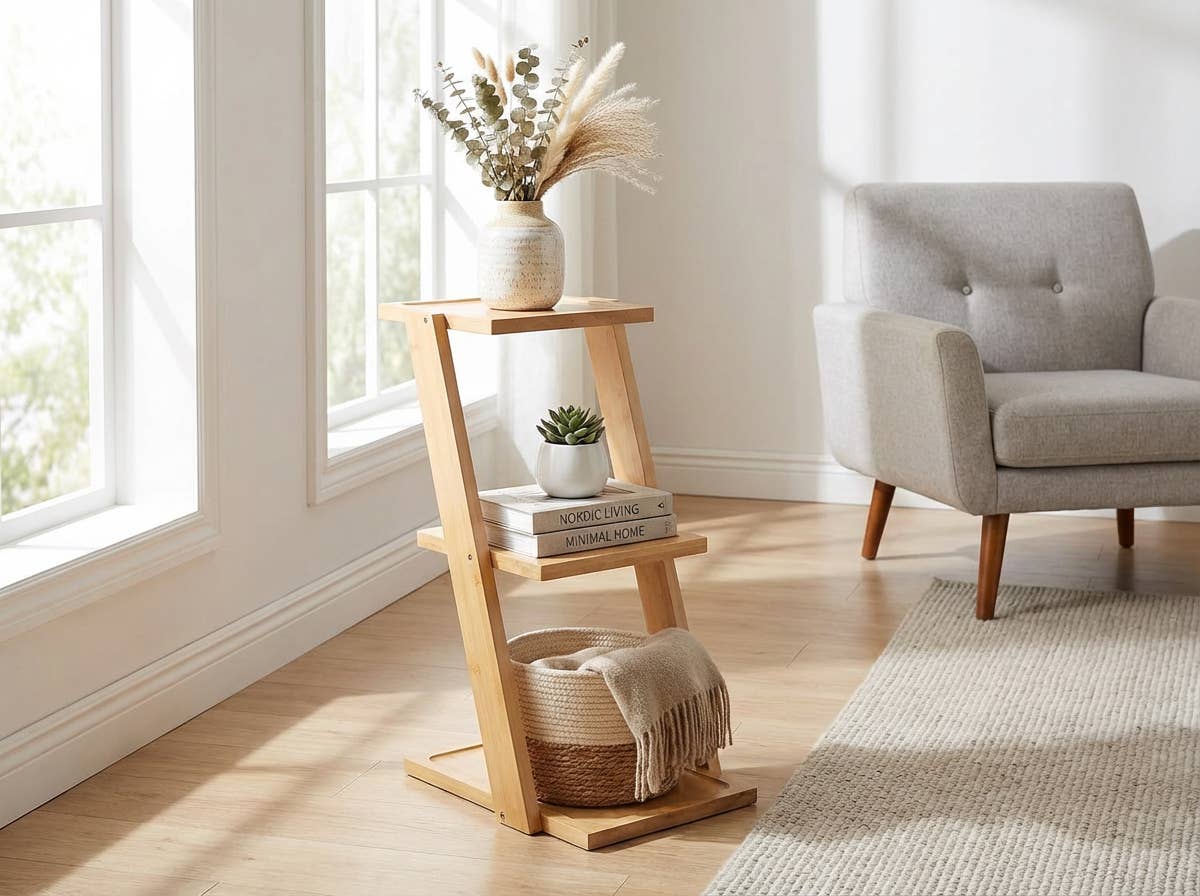 THREE-TIER WOOD DISPLAY STAND