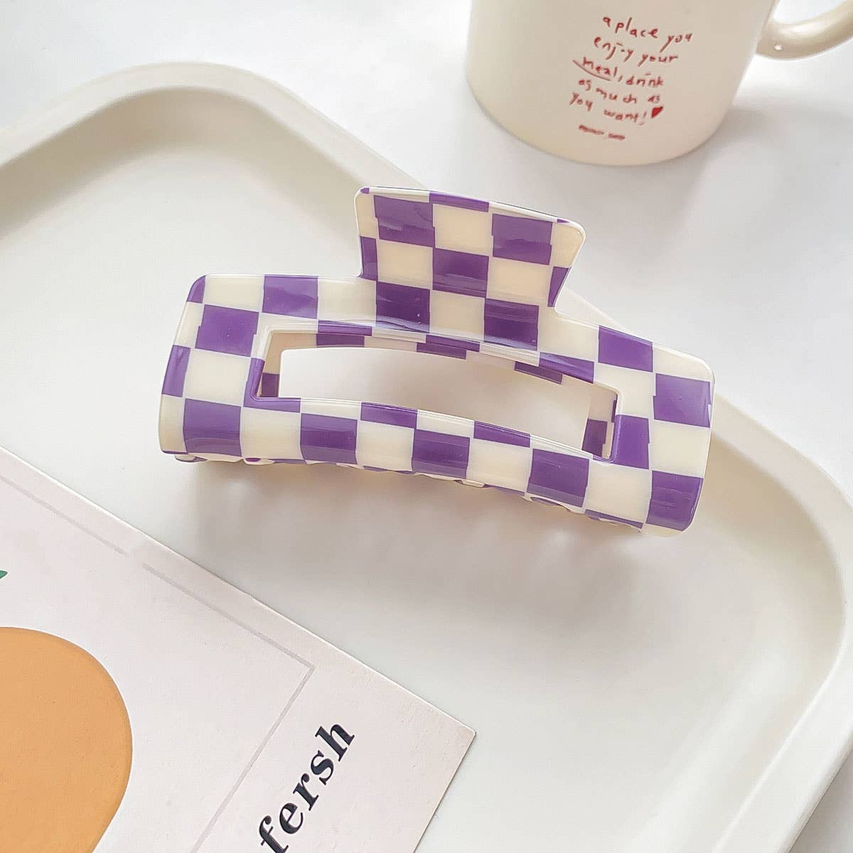 4.13"IN SQUARE CHECKERED HAIR CLAW CLIPS_CWAHA0395