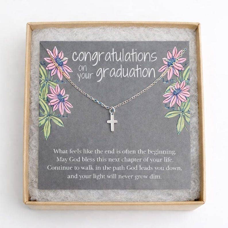 Graduation Cross Necklace Gift for Her, Christian Graduation Gift, Faith Necklace for Graduate, Gold Cross Necklace, Senior Gift