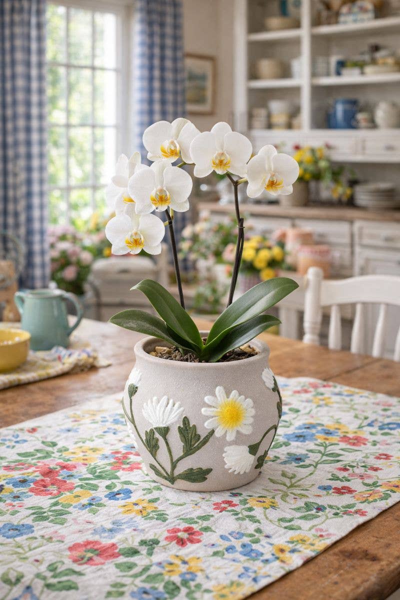White Daisy Gray Planter - Summer  #22726