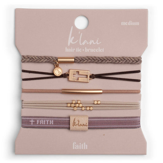 "Faith" Warm Neutrals with Gold Cross Hair Tie Bracelets