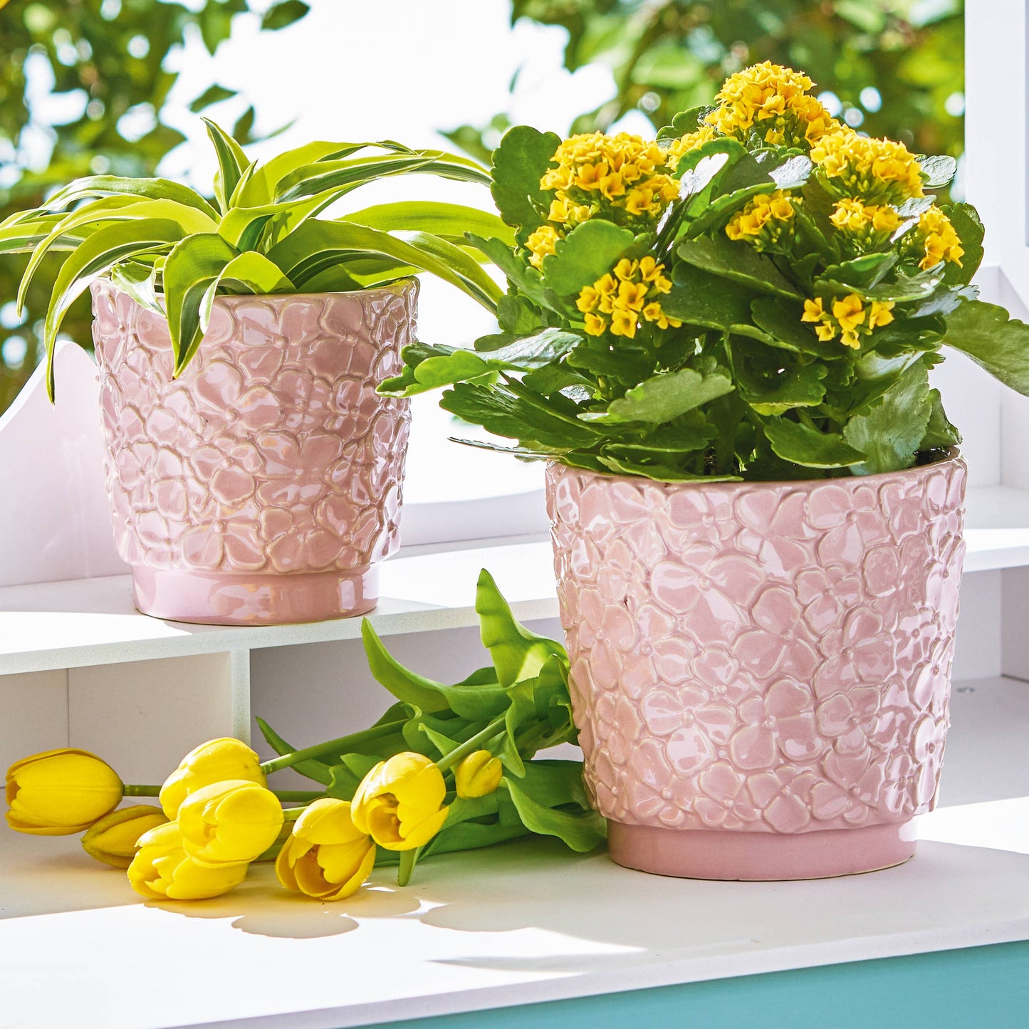 Blossom Planter Medium Pink Stoneware Spring