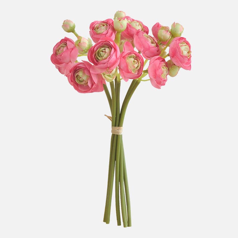 10''T Silk Baby Ranunculus Flower Bunch, 6 Stems/24 Blooms