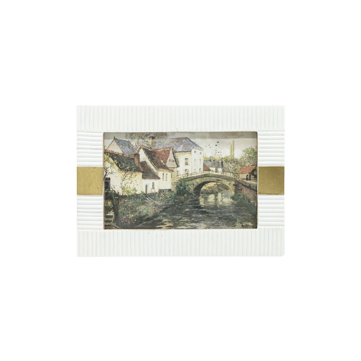 4x6 Kesia Ribbed Resin Photo Frame White With Brass Inlay