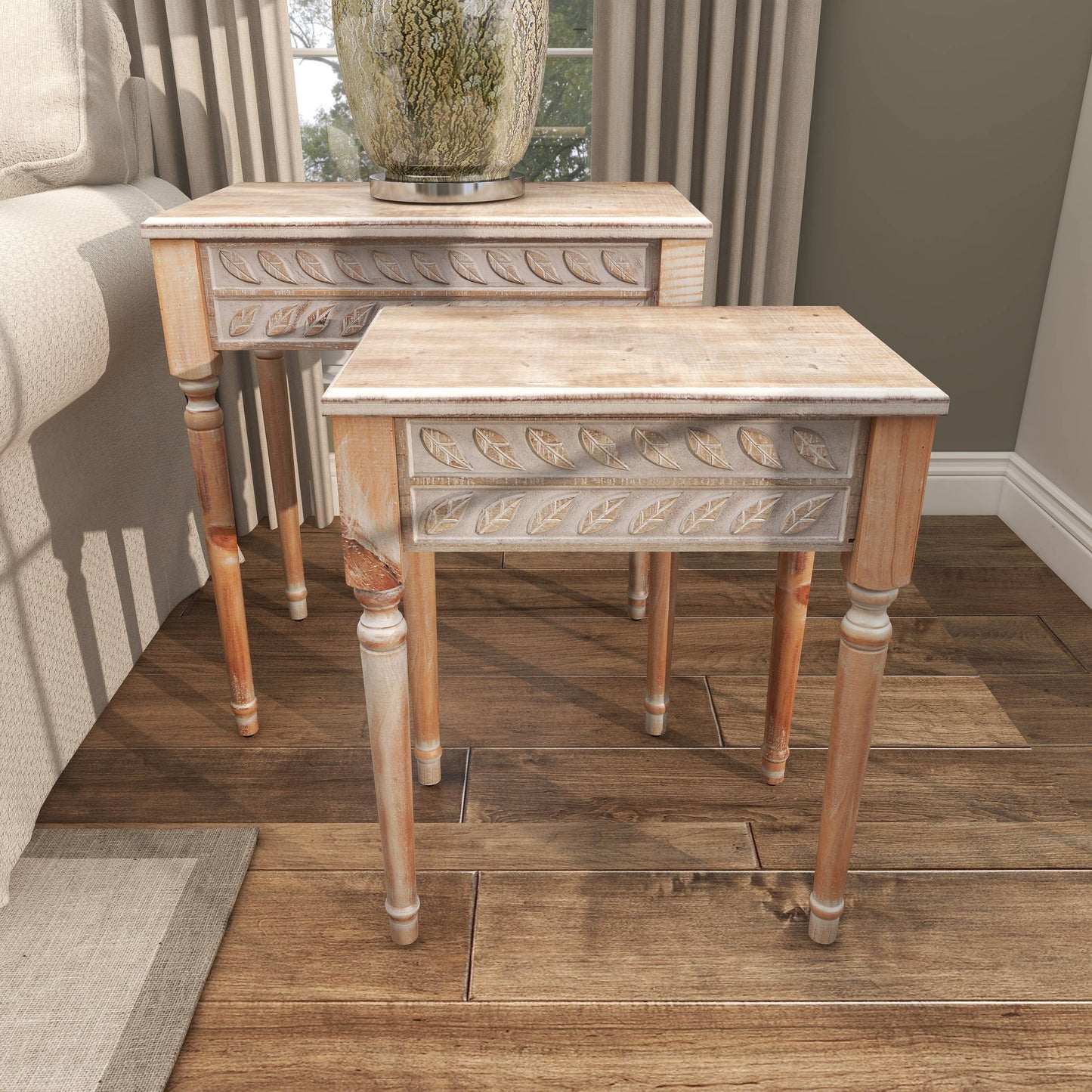 Farmhouse Brown Wooden Accent Table Set