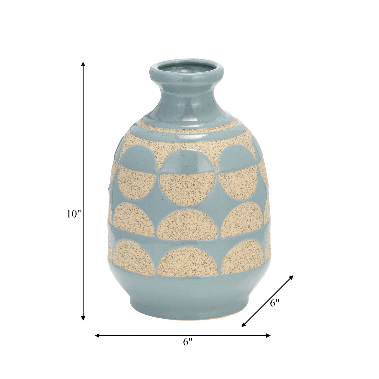 Ceramic Modern Half Circles Bud Table Vase - Blue, 10 in.