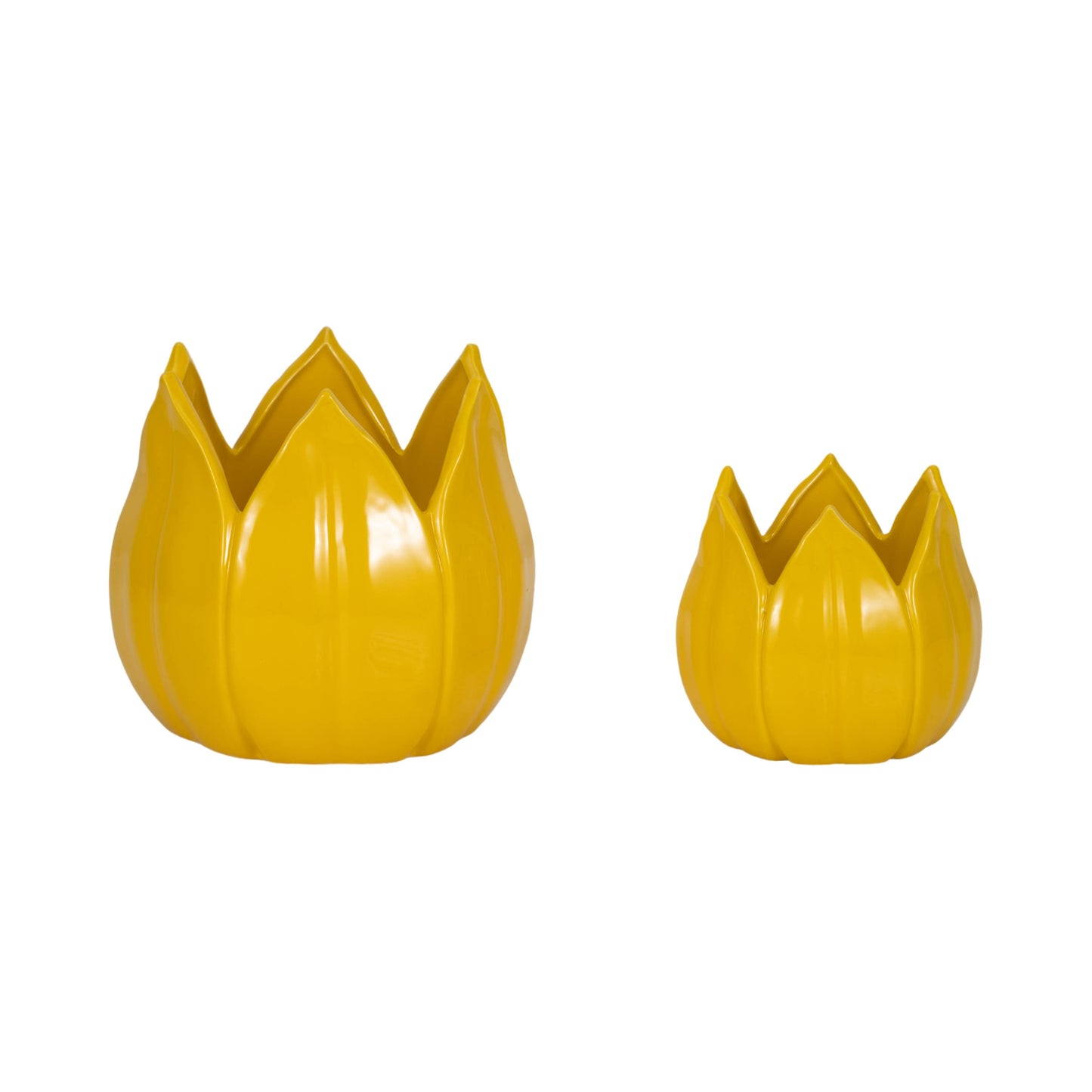 5/8 in. Yellow Petal Stoneware Planters (Set of 2)