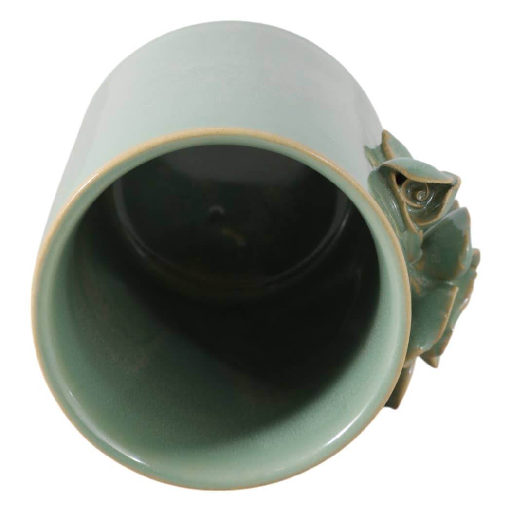 Pencil Cup - Green Ceramic Rose Decorative Applique, 4 in.