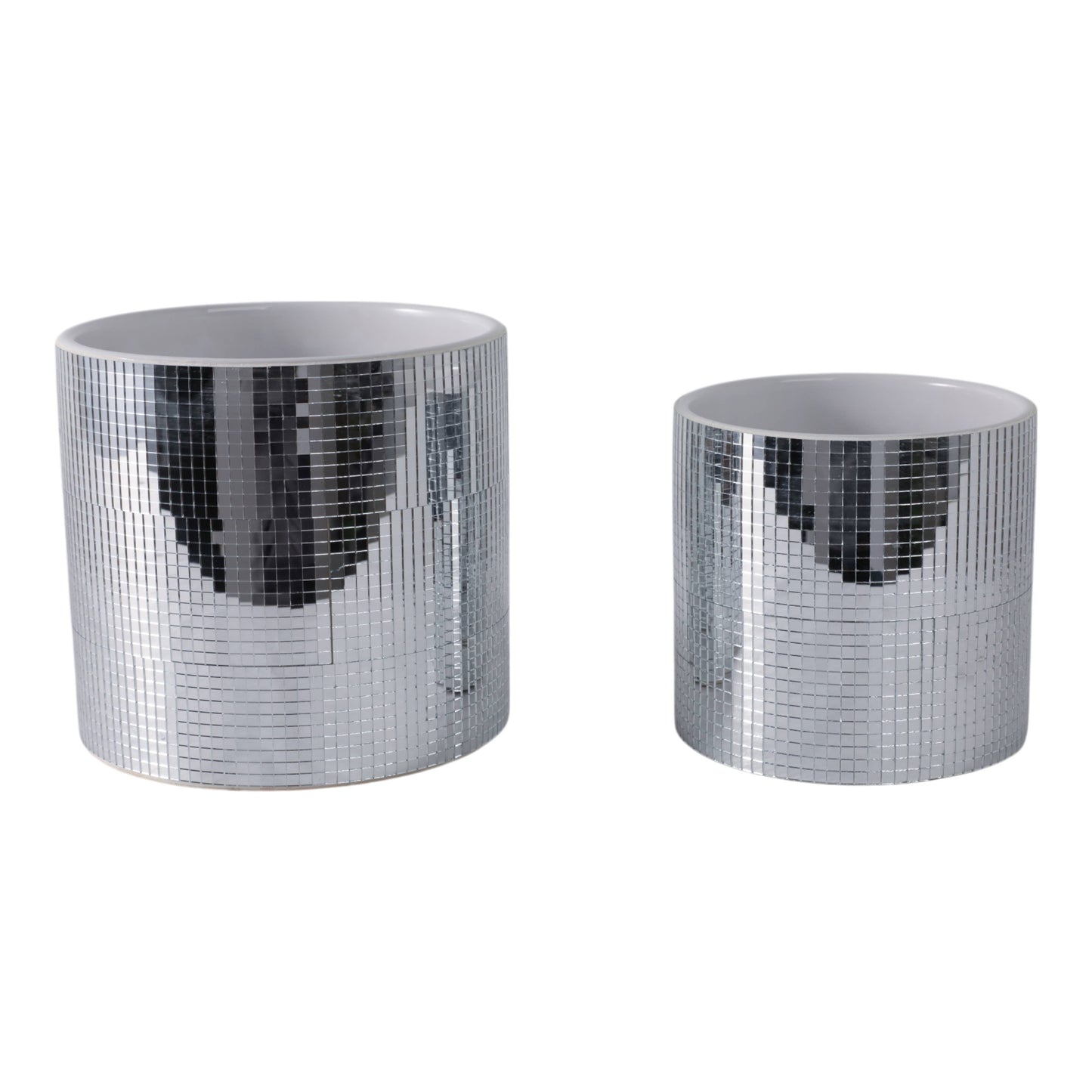Planters Set of 2 - Silver Ceramic Disco Mirror, 6/7 in.