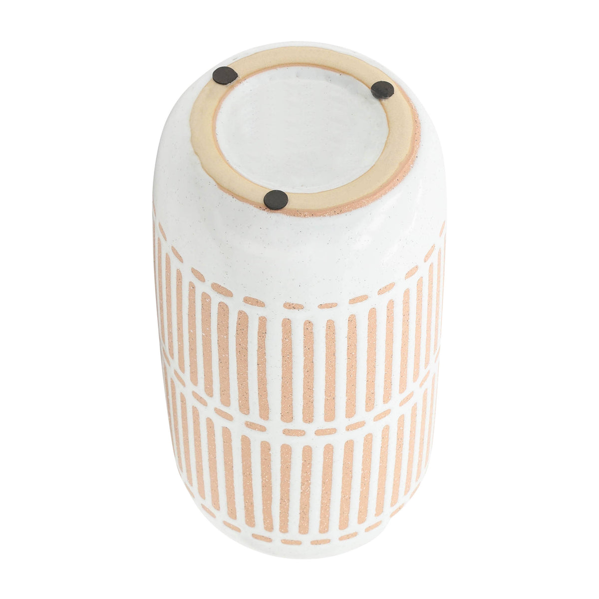 Decorative Vase - Ivory Ceramic Aztec Grooved Line, 12 in.