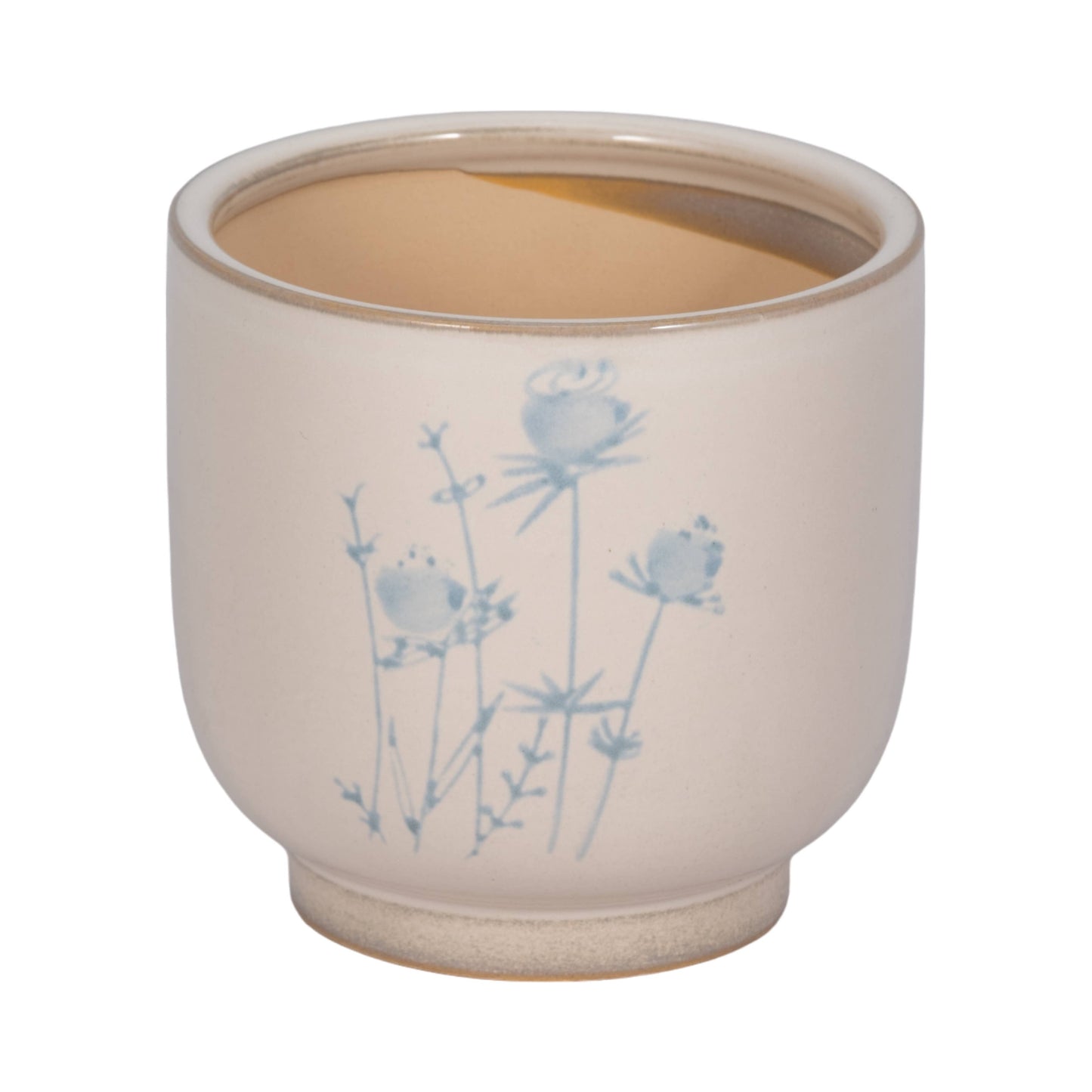 Decorative Planter - Beige Ceramic Blue Flower Design, 5 in.