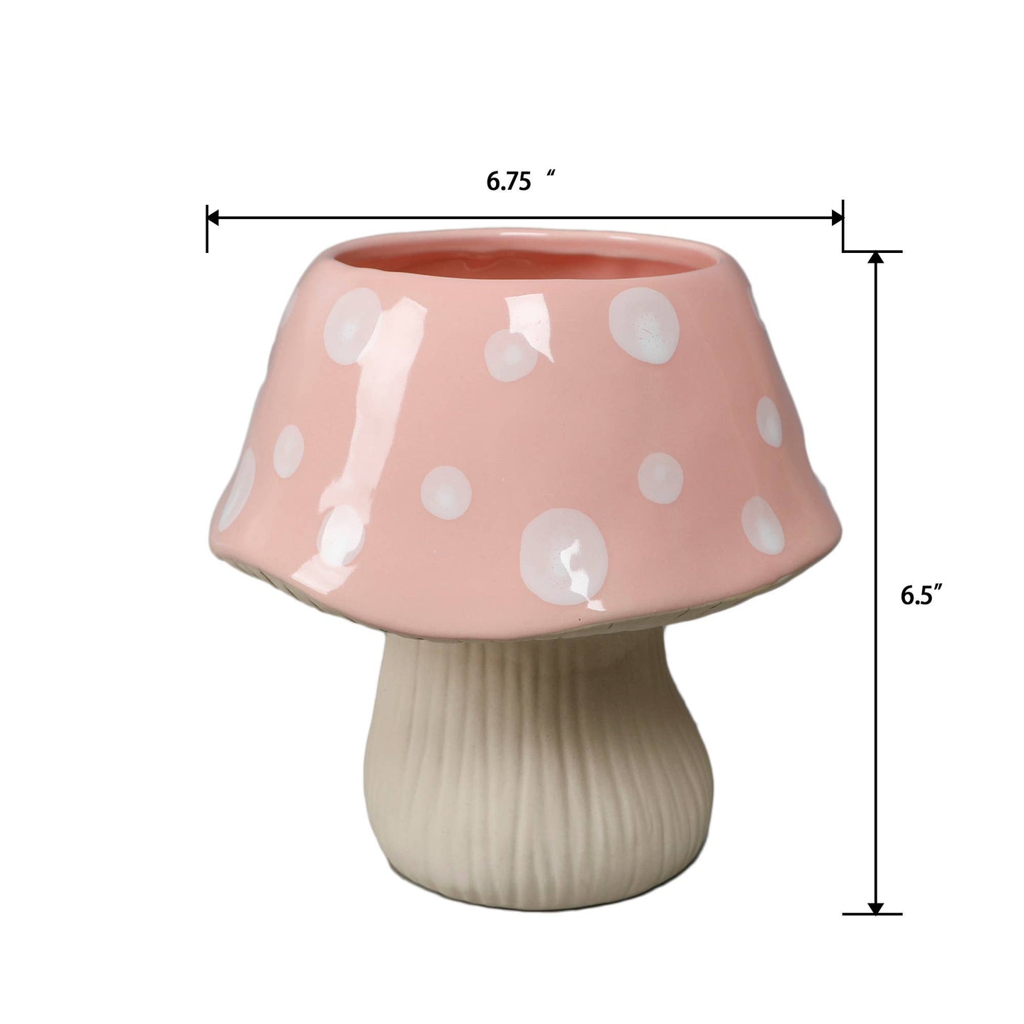 Pink Polka Dot Mushroom Ceramic Planter
