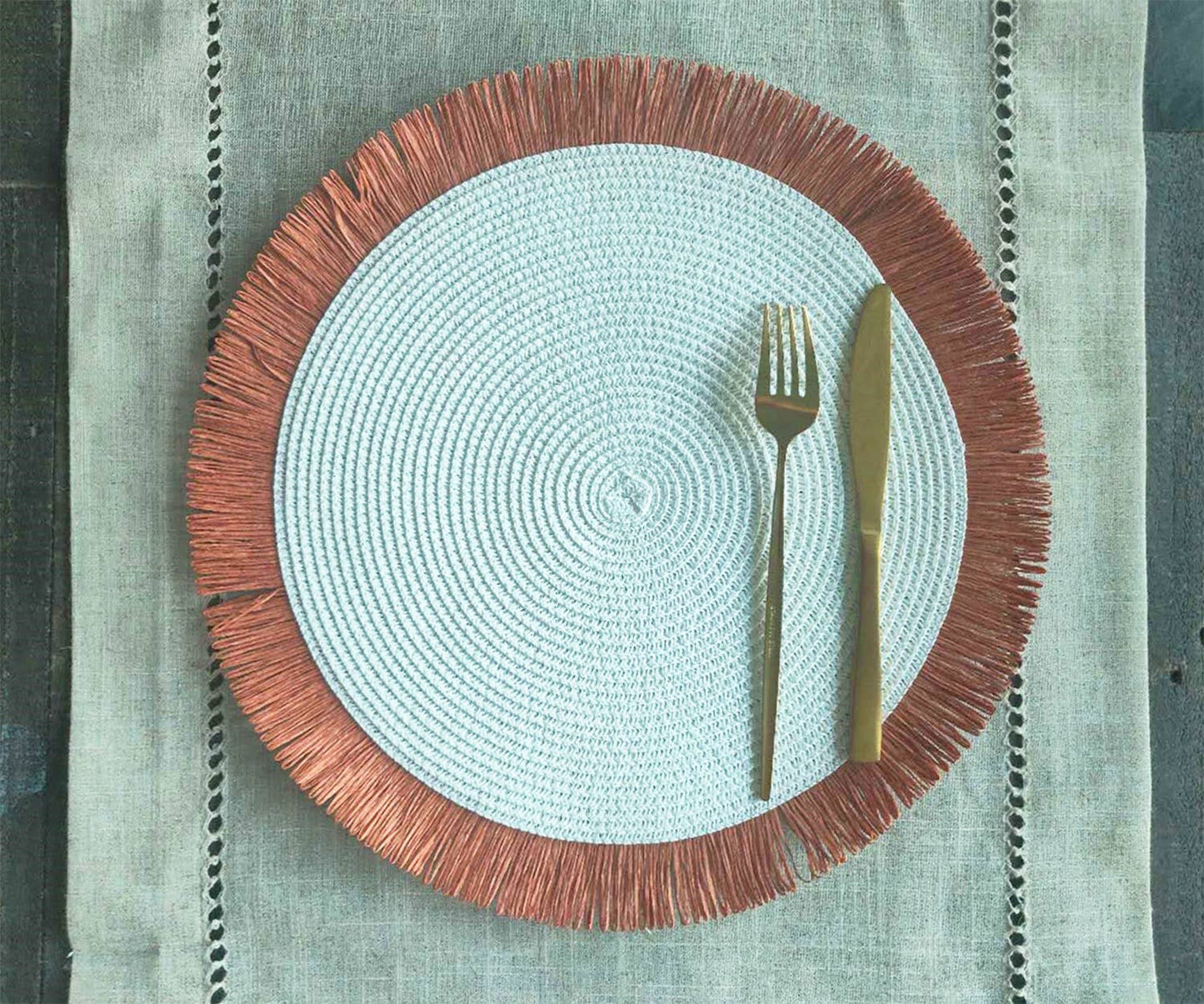 Handwoven Fringe Boho 15" Round Placemat