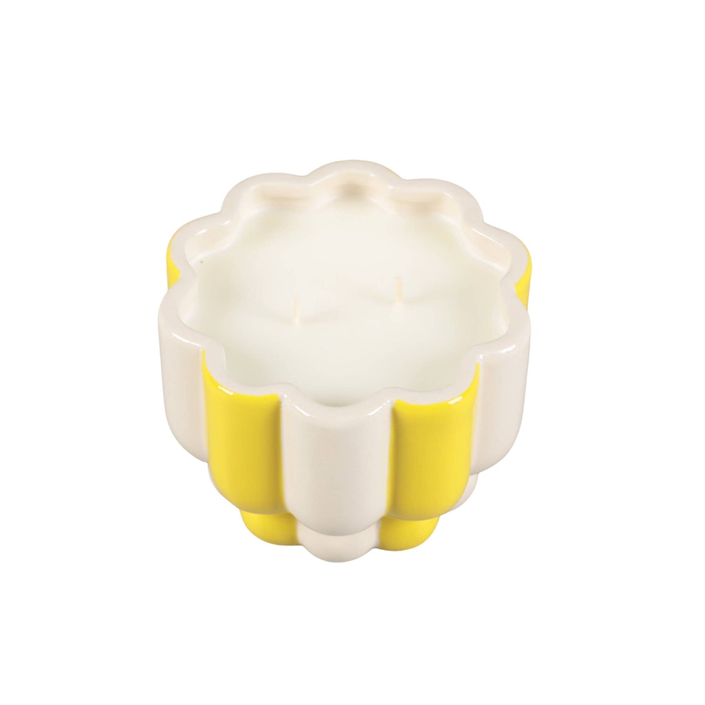 16 oz Yellow Stripe Pedestal Ceramic Candle – Lemon Burst