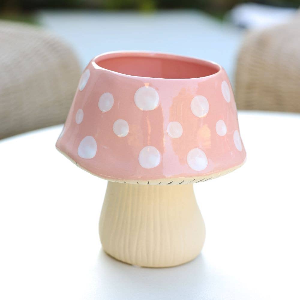 Pink Polka Dot Mushroom Ceramic Planter