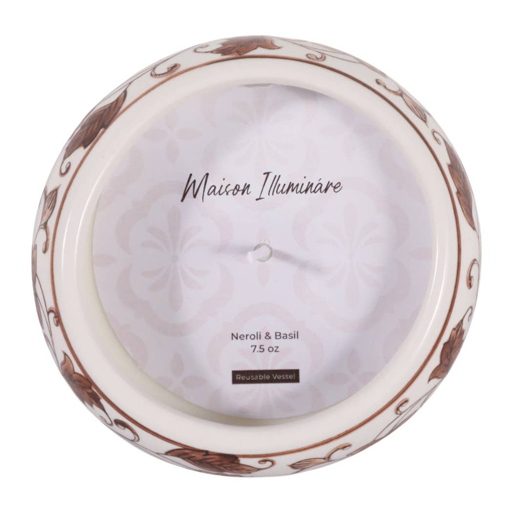 Scented Candle - Neroli Basil Wax Brown Chinoiserie, 7 Oz.