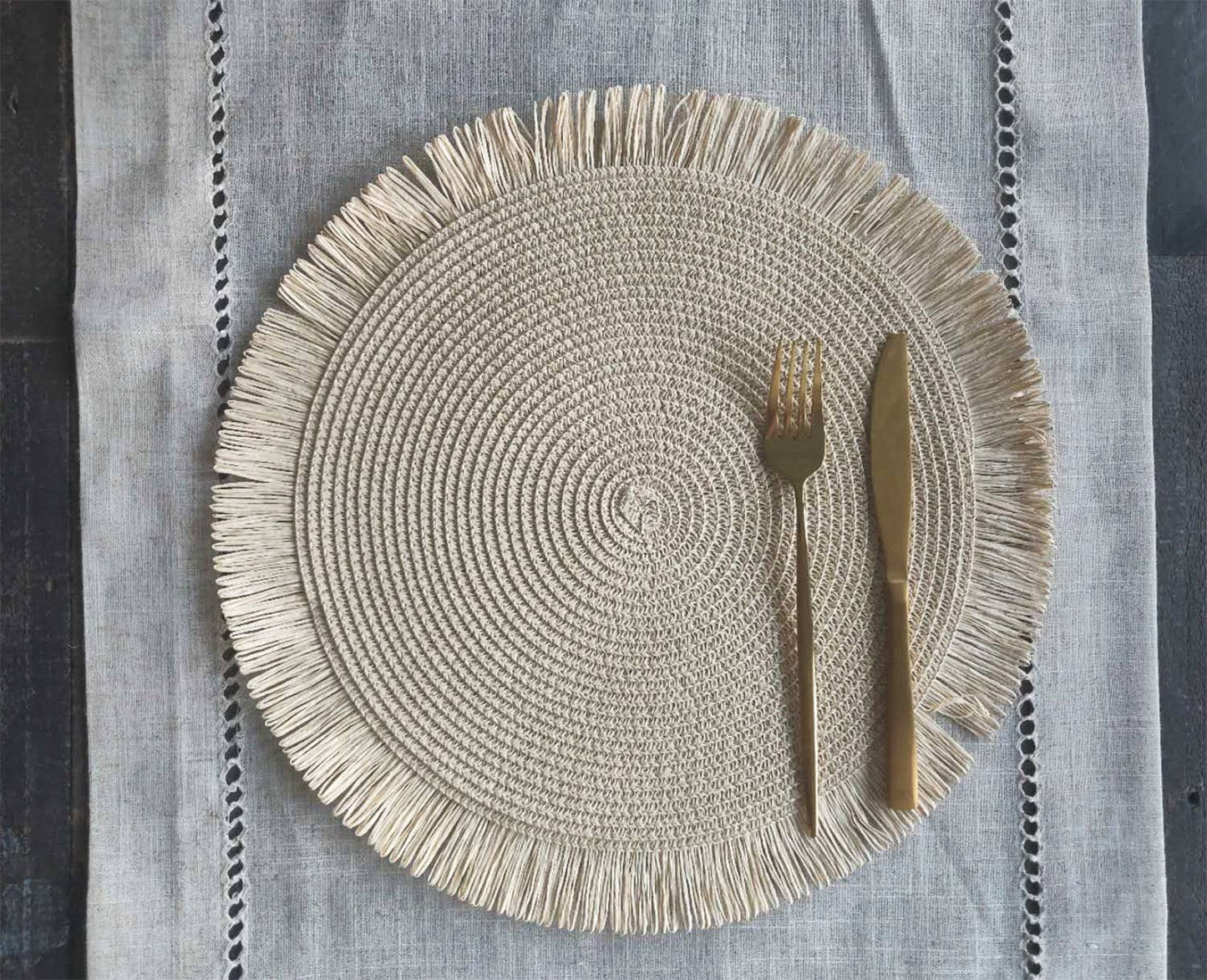 Handwoven Fringe Boho 15" Round Placemat