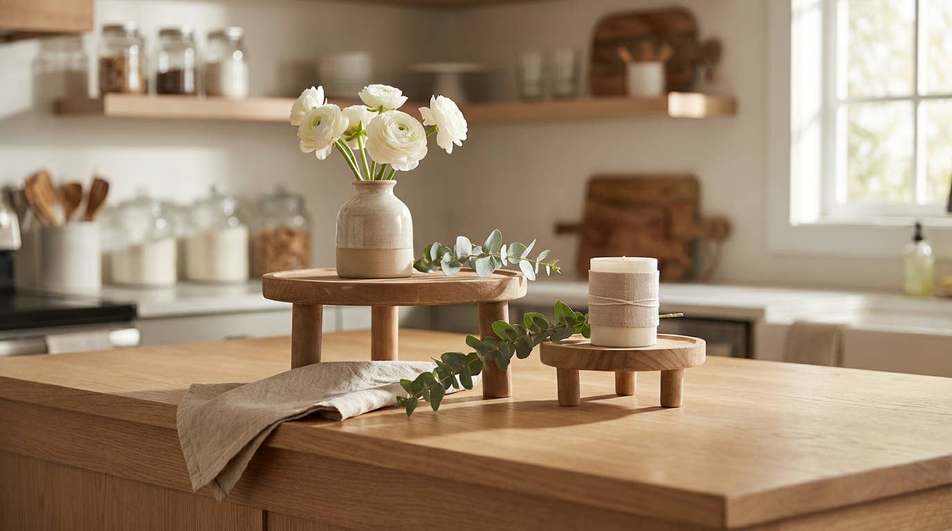 Set of 2 Wooden Risers for Display and Décor – Natural Wood