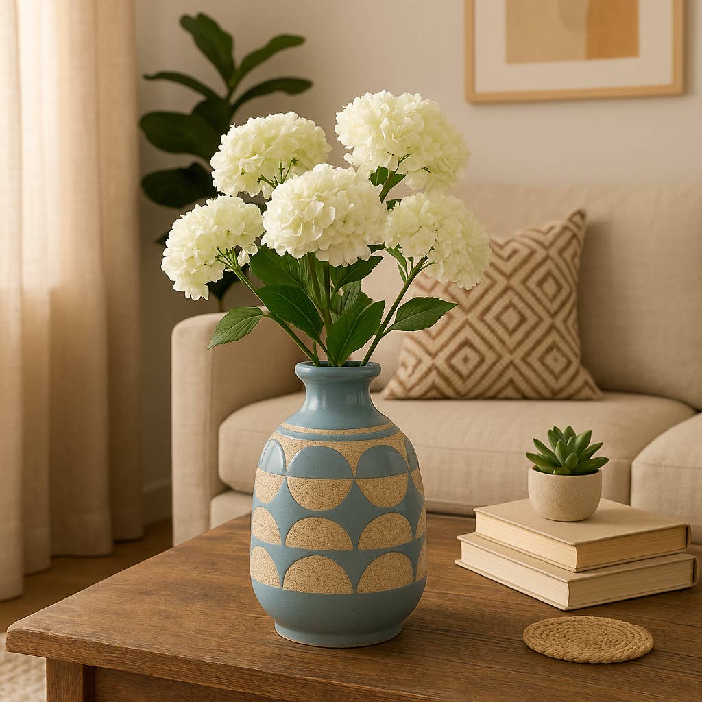 Ceramic Modern Half Circles Bud Table Vase - Blue, 10 in.
