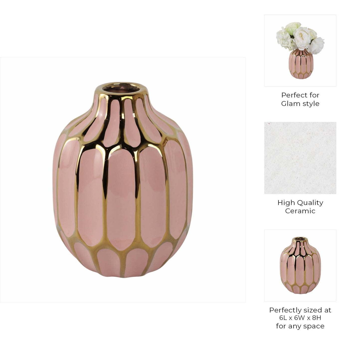 Pink 8 in. Ceramic Novelty Striped Blush Vase