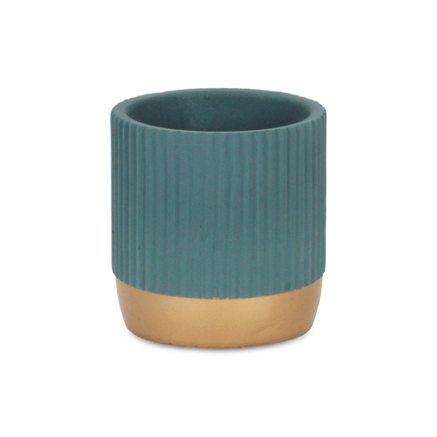 Aurone Round Ceramic Pot with Gold Finished Base - Blue