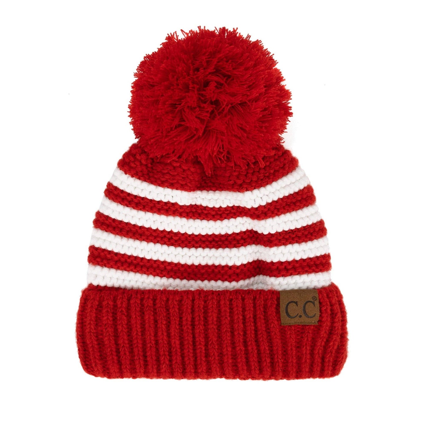 CC Chunky Knit Striped Pom Beanie ( YJ-1008 )