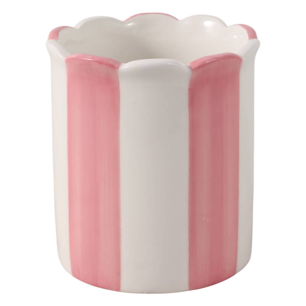 Pencil Cup - Pink/Ivory Ceramic Decorative Striped, 4 in.