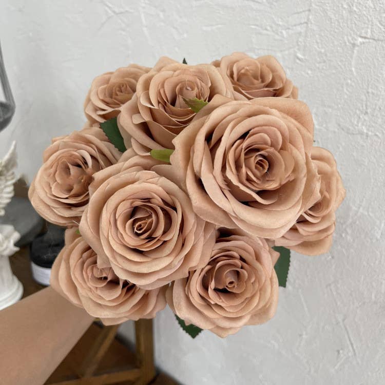 16''T Silk Rose Flower Bunch, 9 Heads, Multicolors