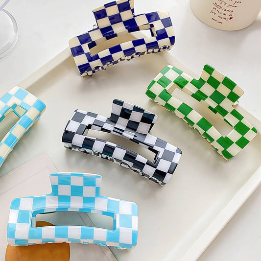 4.13"IN SQUARE CHECKERED HAIR CLAW CLIPS_CWAHA0395