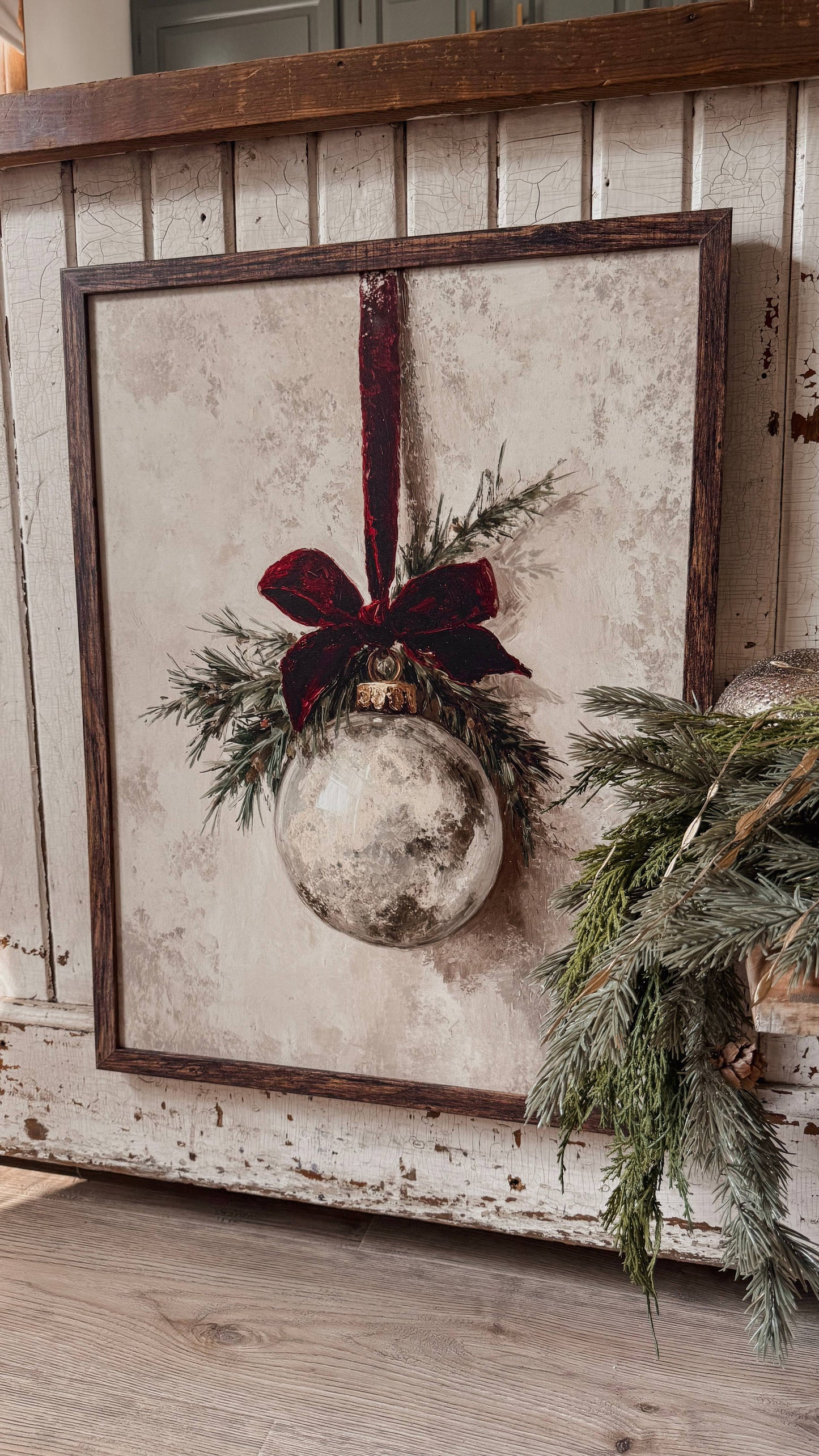 Vintage Ornament with Velvet Ribbon Wood Sign