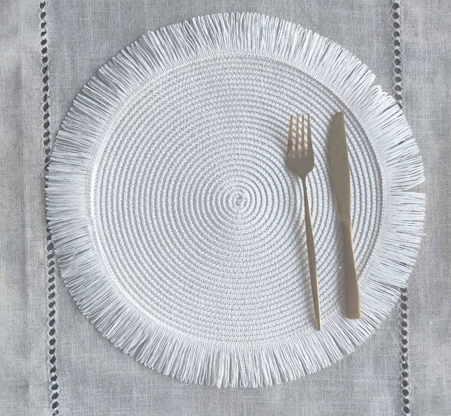 Handwoven Fringe Boho 15" Round Placemat