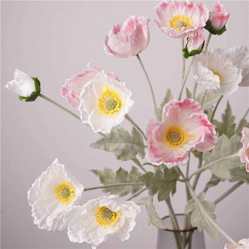 24''T Real Touch Poppy Flower, Single Poppy Stem, Pink/White