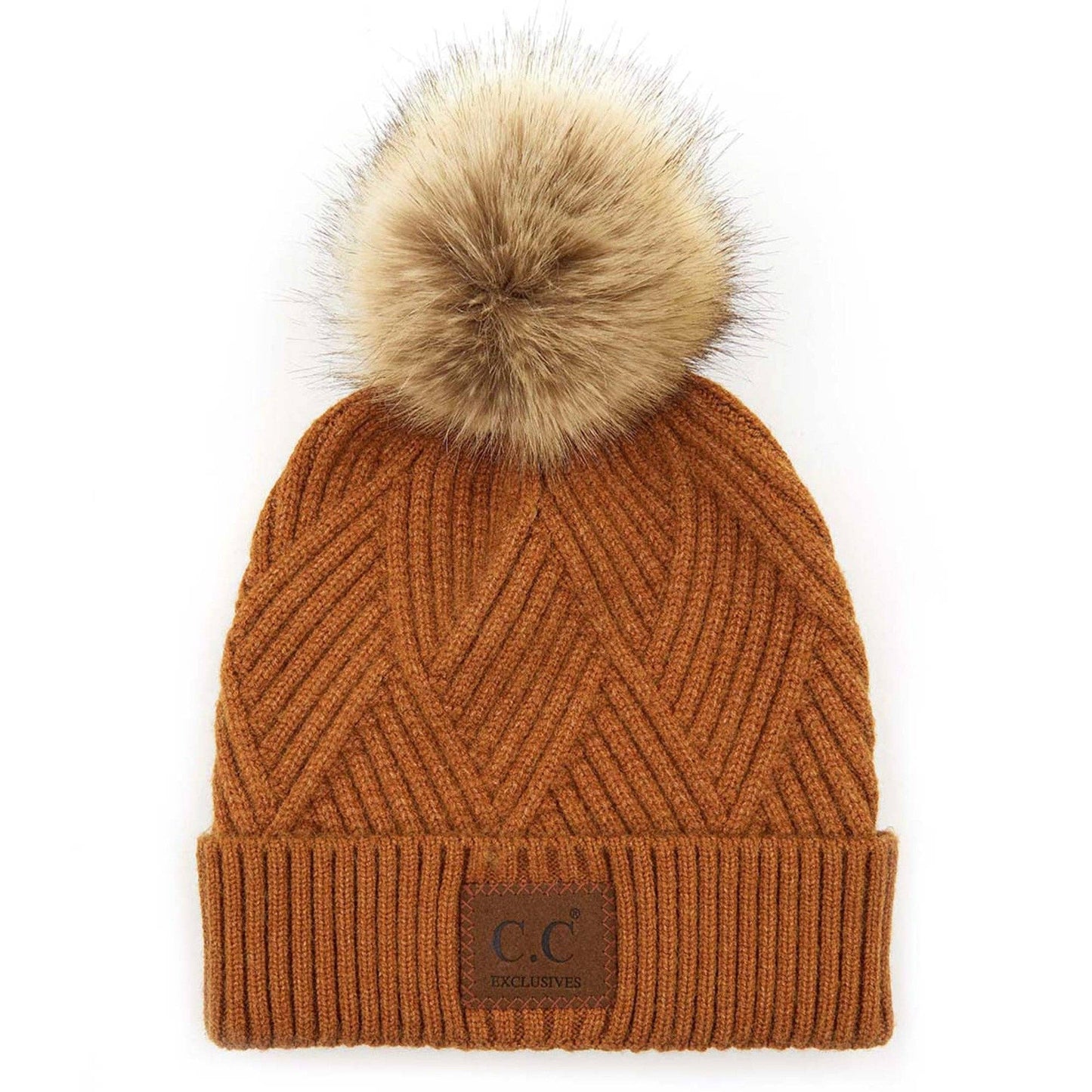 CC Criss-Cross Suede Patch Beanie ( HAT-2060 )