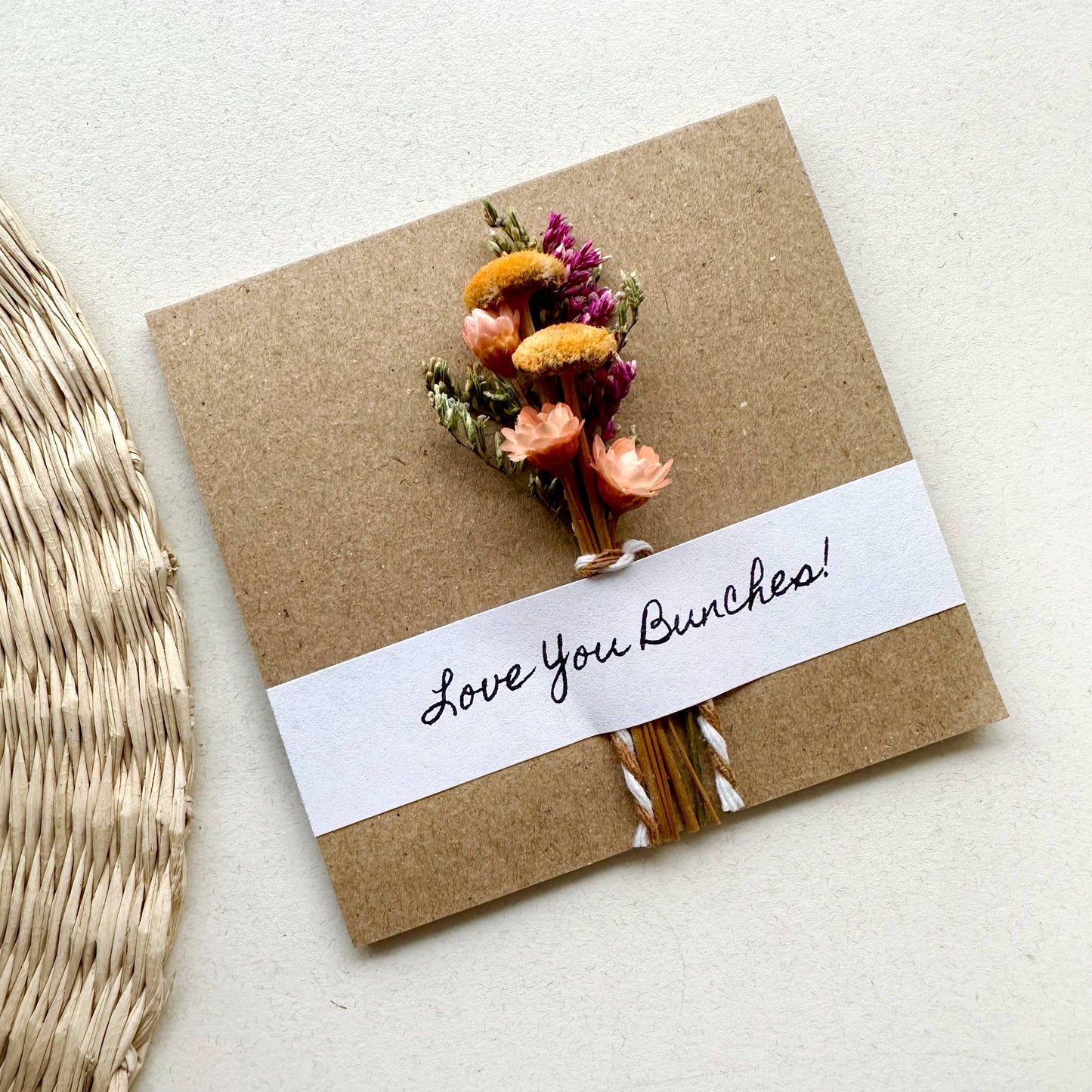 Love You Bunches Mini Orange Dried Floral Bouquet Card