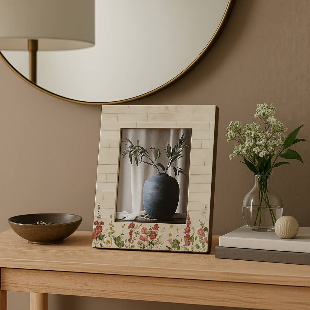 Photo Frame - Ivory Wood Pink Flower Field, 5x7 in.