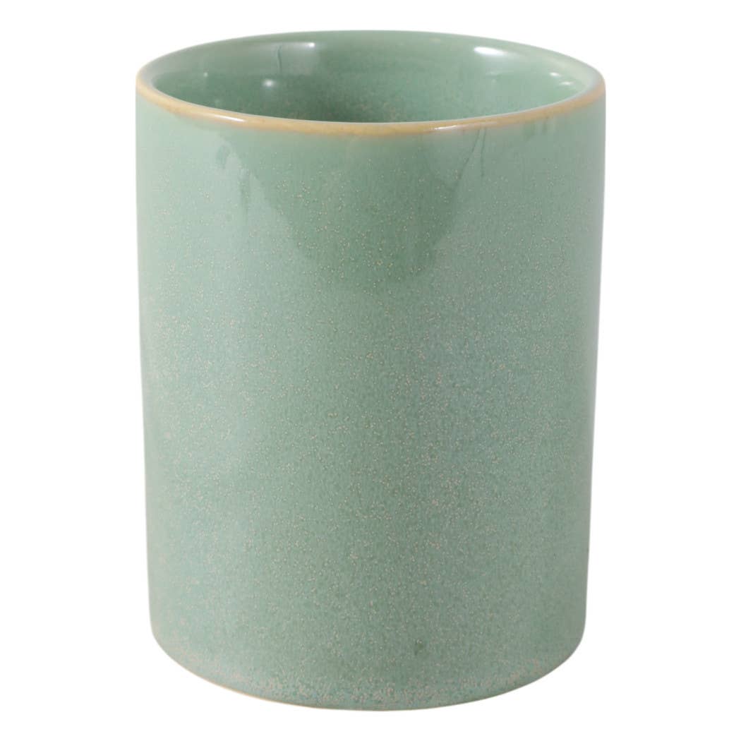Pencil Cup - Green Ceramic Rose Decorative Applique, 4 in.