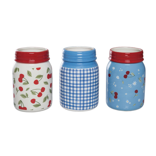 Cherry Jars Set of 3 - Decorative Ceramic Containers