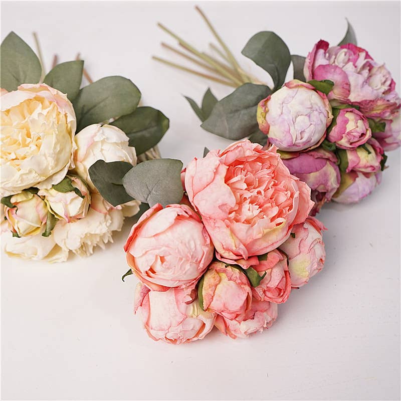 12''T Silk Peony Floral Bouquet, Spring Peonies, 7 Stems