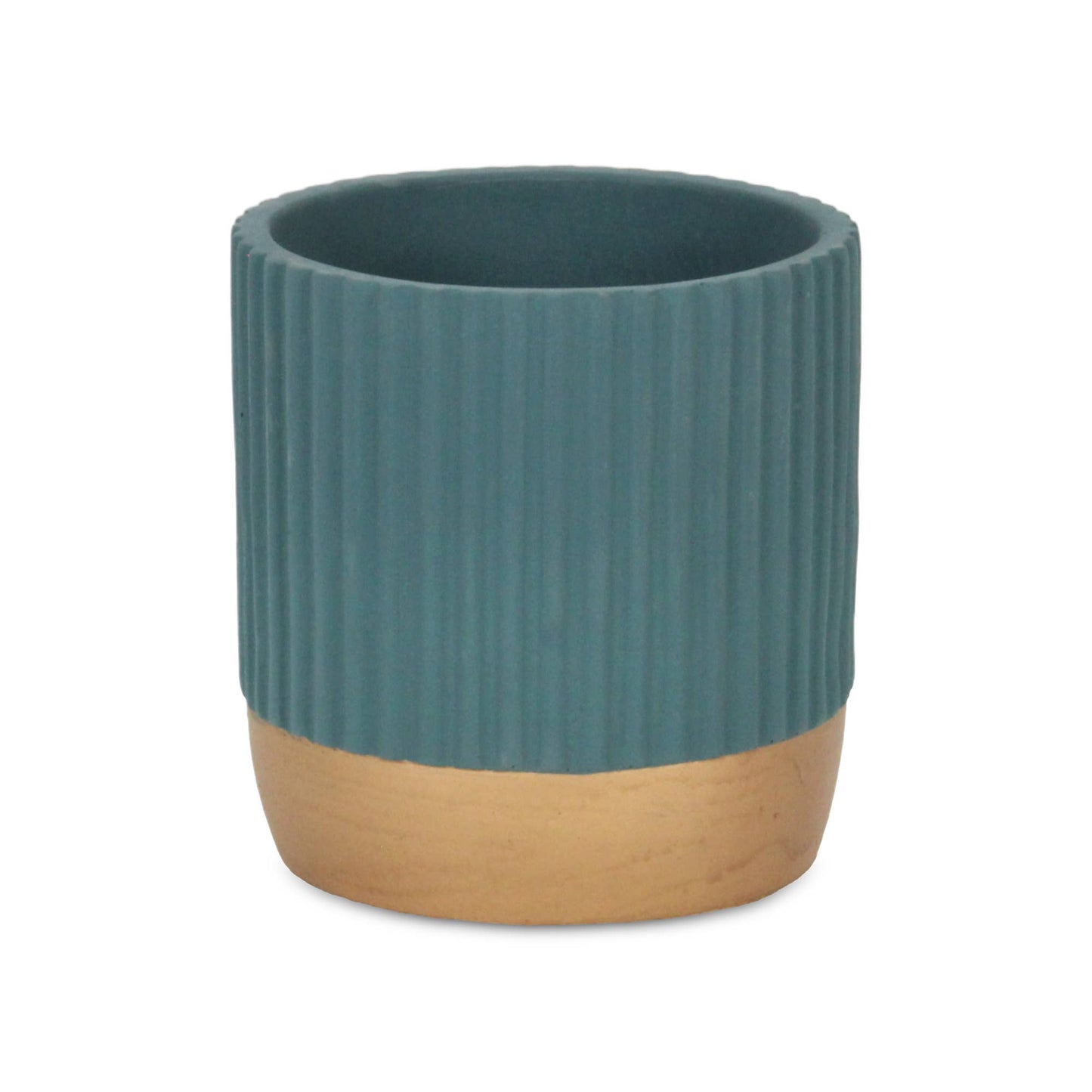 Aurone Round Ceramic Pot with Gold Finished Base - Blue