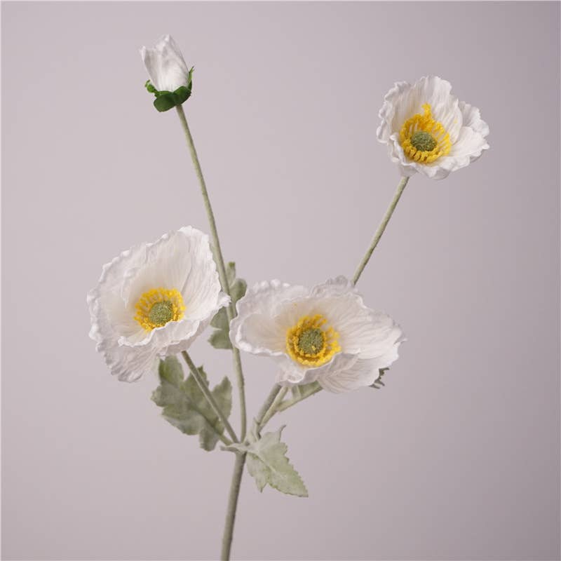 24''T Real Touch Poppy Flower, Single Poppy Stem, Pink/White
