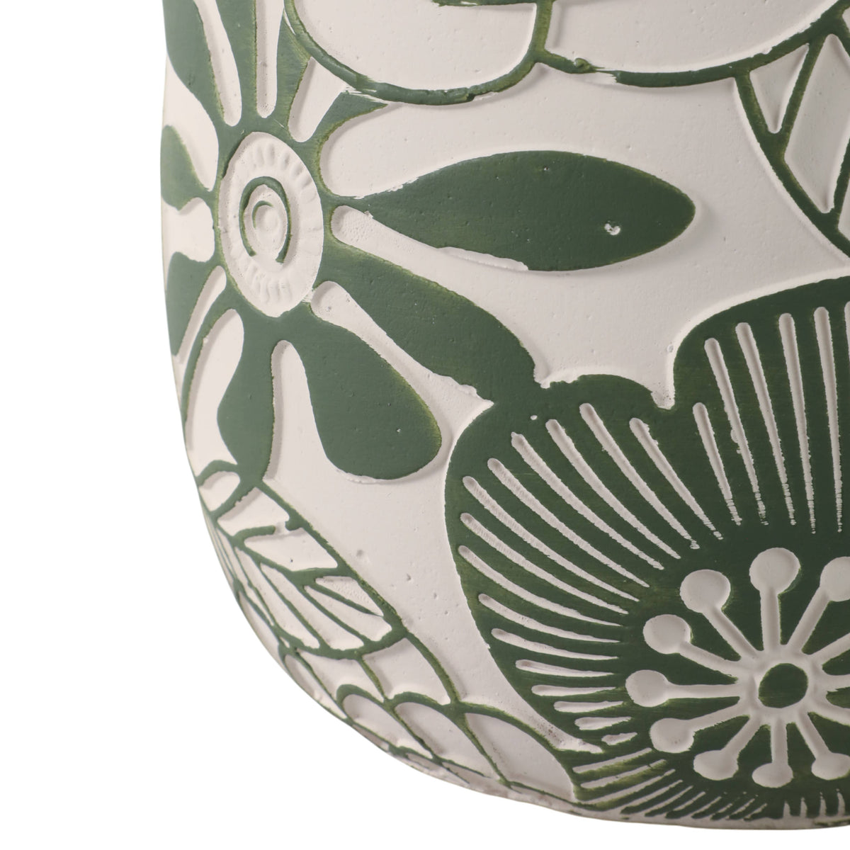 Planter Set of 2 - White/Green Ceramic Floral Power, 6/8 in.