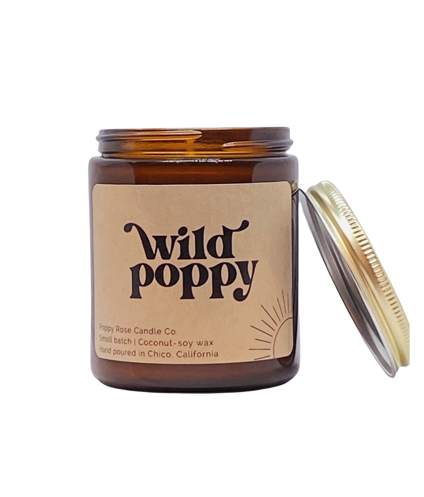 Wild Poppy 8 oz coconut wax amber jar candle