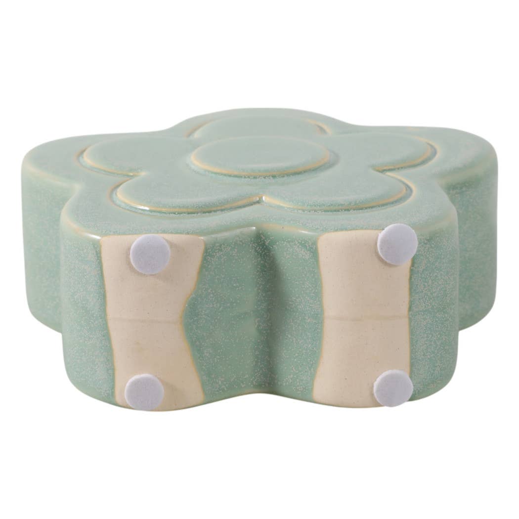 Pencil Cup - Green Ceramic Sculpted Flower Power, 6 in.