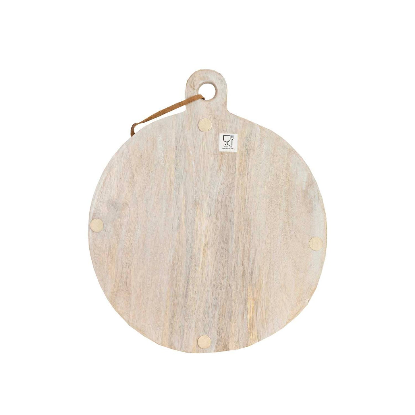Ashton Round Serving Board Whitewash Wood Leather Loop