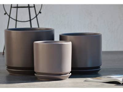 Large Comet Planter With Attached Saucer, Pastel Taupe S3