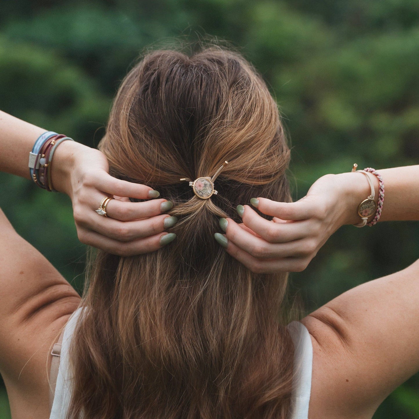 "Bloom" Maroon and Pink with Pressed Flowers Hair Tie Bracelets