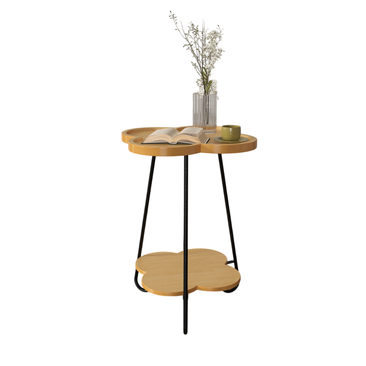 Petal-Shaped Accent Side Table with Acacia Wood Top