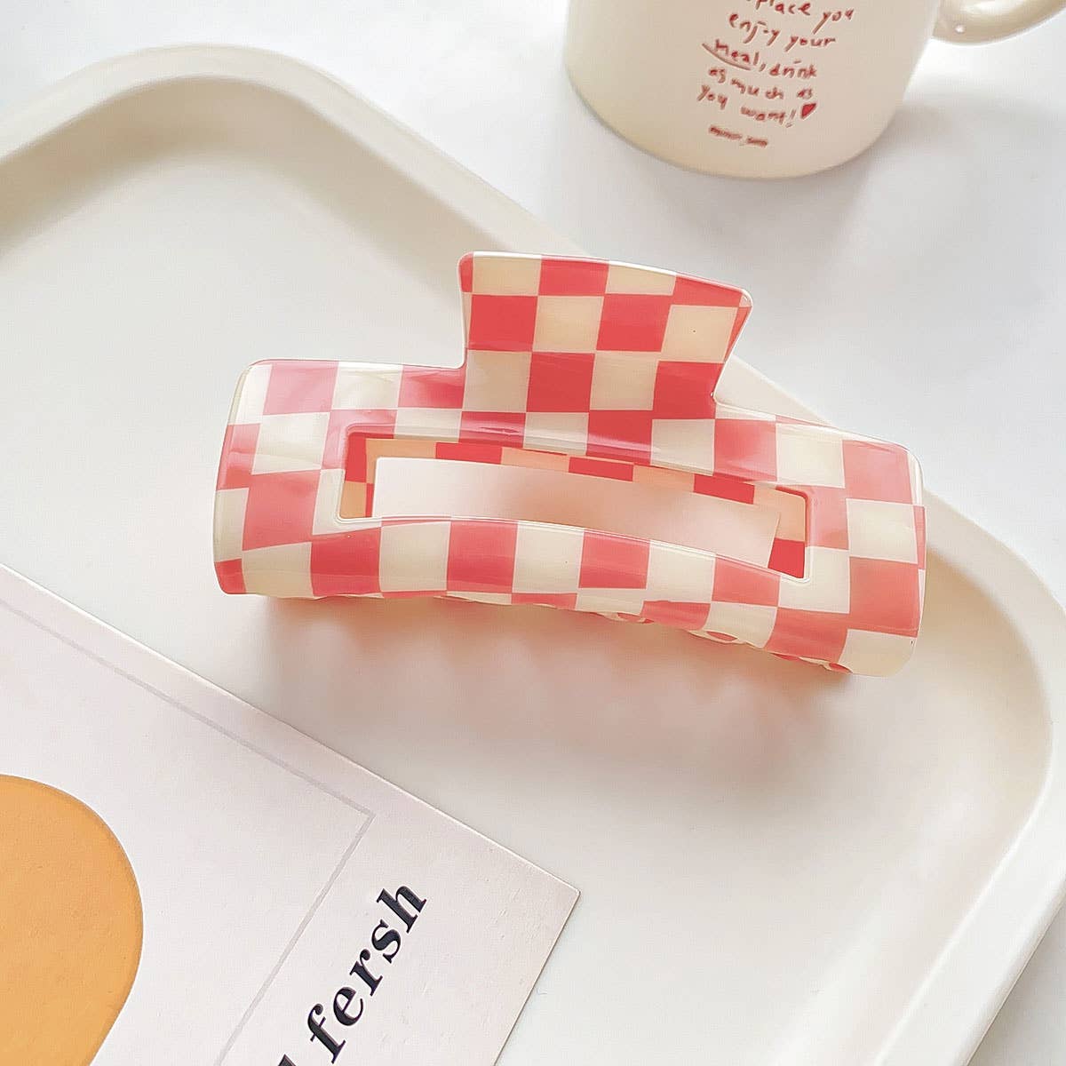 4.13"IN SQUARE CHECKERED HAIR CLAW CLIPS_CWAHA0395